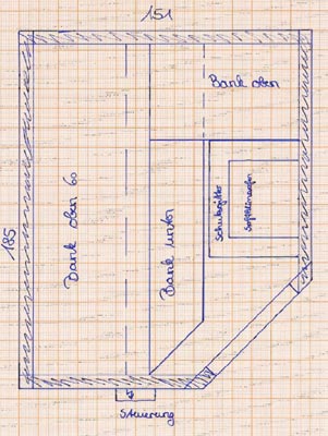 Grundriss-Skizze der Sauna der Familie Borrmann