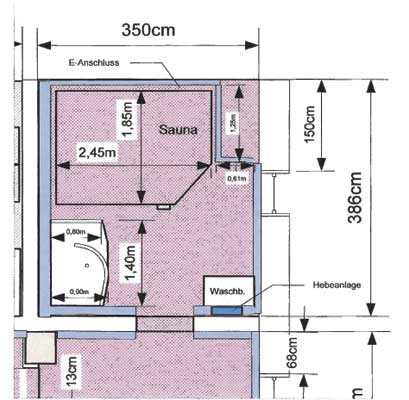 Grundriss-Skizze der Sauna der Familie Fizia